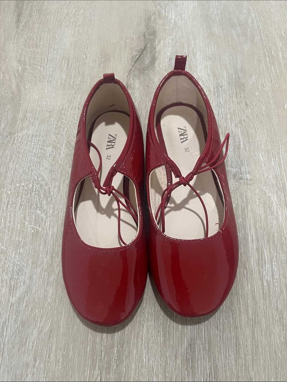 Zara Glossy Red Tie-Front Mary Janes